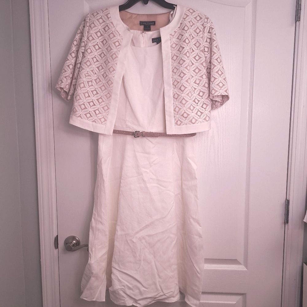 Vintage  90's Jessica Howard Cream Sheath Dress with Lace Jacket